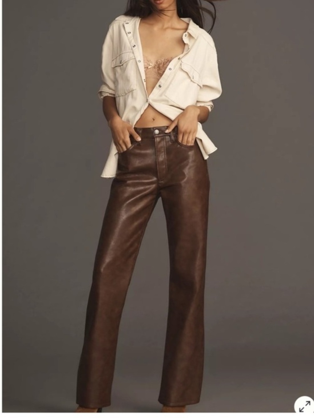 Newport News Jeanology vintage 90’s Brown Leather lined Bootcut Pants size 6
